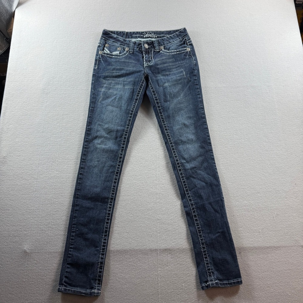 Vanity Premium Collection Jeans Womens 27W 33L Dark Wash Thick Stitch Studded